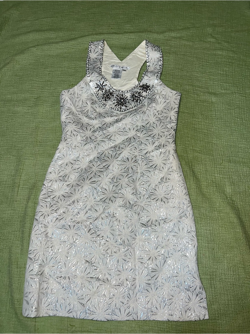 Maggy London White Beaded Embellished Party Dress